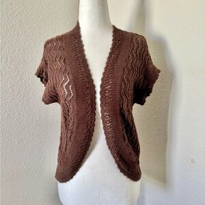 St. John’s Bay Crop Short Sleeve Brown Cardigan - Size: Medium